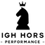 Black silhouette of a horse with a crown and 'High Horse Performance' text on a white background