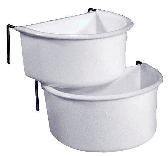 Two white buckets with handles on a white background