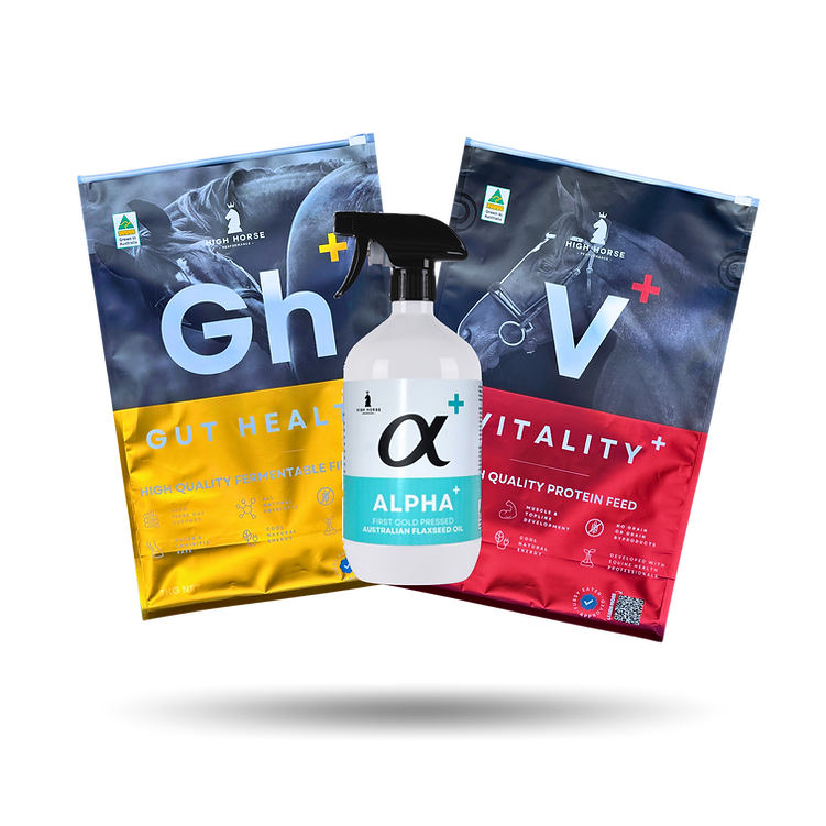 Three product packages labeled 'Gut Health', 'Alpha', and 'Vitality' on a white background.