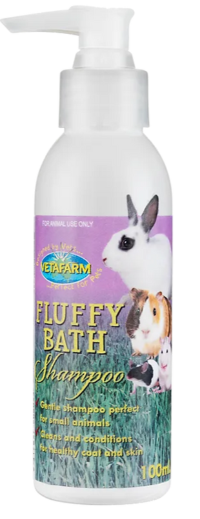 Pet shampoo bottle with animal illustrations on a white background